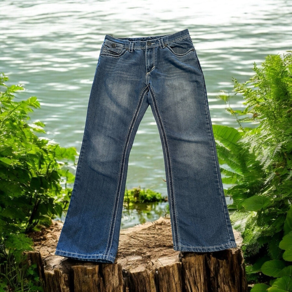 XTREME COUTURE Straight Leg Denim Jeans Mid Rise Womens 34" Waist Embroidered